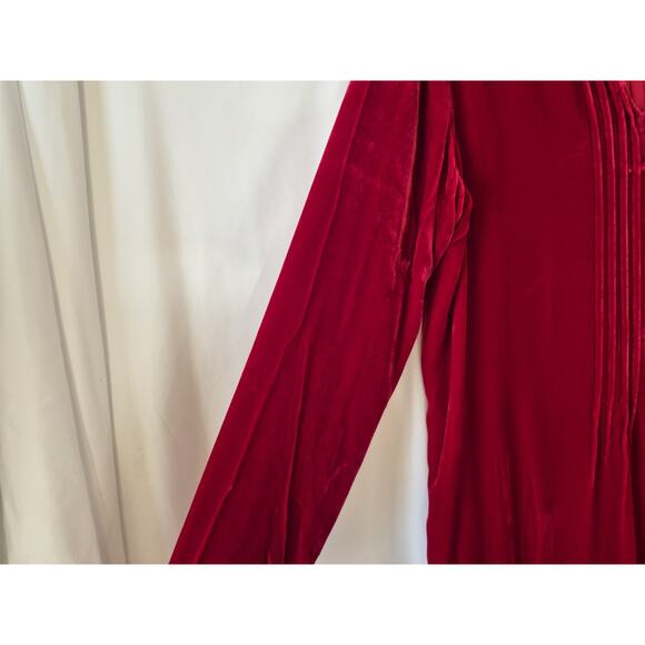 Sundance *In Deep Red* Velvet Pleated V-Neck Shift Dress Large Silk Blend - Picture 6 of 9